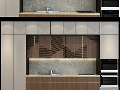 Modern Kitchen Interior With Marble Countertop Built in Appliances And Stylish Cabinets 3d model
