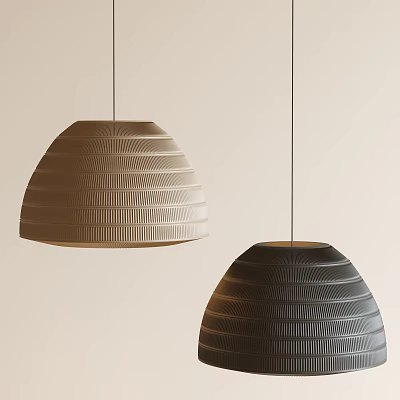 Modern Beige and Dark Gray Pendant Lights with Textured Dome Shades Hanging in Neutral Background 3d model