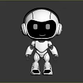 3D Shiny Silver Robot Character With Headphones And Big Eyes On Reflective Surface
