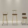 Modern Bar Stools With Three Different Golden Frames And Brown Seats 3d model
