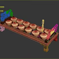Traditional Percussion Musical Equipment With Carved Wooden Frame Golden Brass Bowls And Mallet