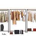 Stylish Clothes Display On Racks With Bags And Shoes