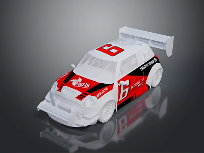 Racing Car Model With Red White Black Livery Number 16 And Rear Spoiler 3d model
