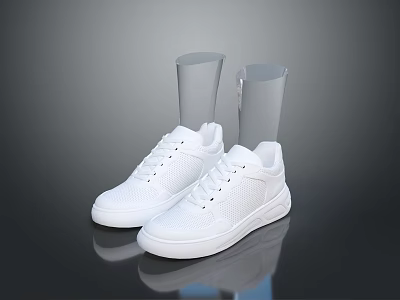 Stylish White Casual Sneakers with Lace Up Front And Comfortable Sole on 3d model