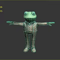 Green Frog Wearing Beige Suit With Red Bow Tie And Outstretched Arms On Gray Background