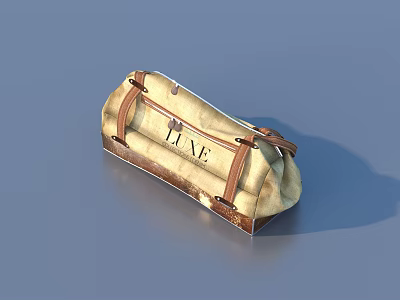 Stylish Beige Canvas Bag with Brown Leather Straps and LIVE Text Design 3d model