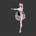 Woman Ballerina Wearing White Tutu With Pink Hair Performing Dancing Pose On Dark Background