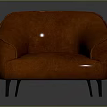 Modern Orange Leather Single Sofa with Curved Back Rounded Arms and Black Slim Legs