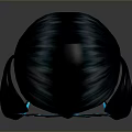 Game Movie Character Stylish Black Twin Tails with Blue Glowing Highlights
