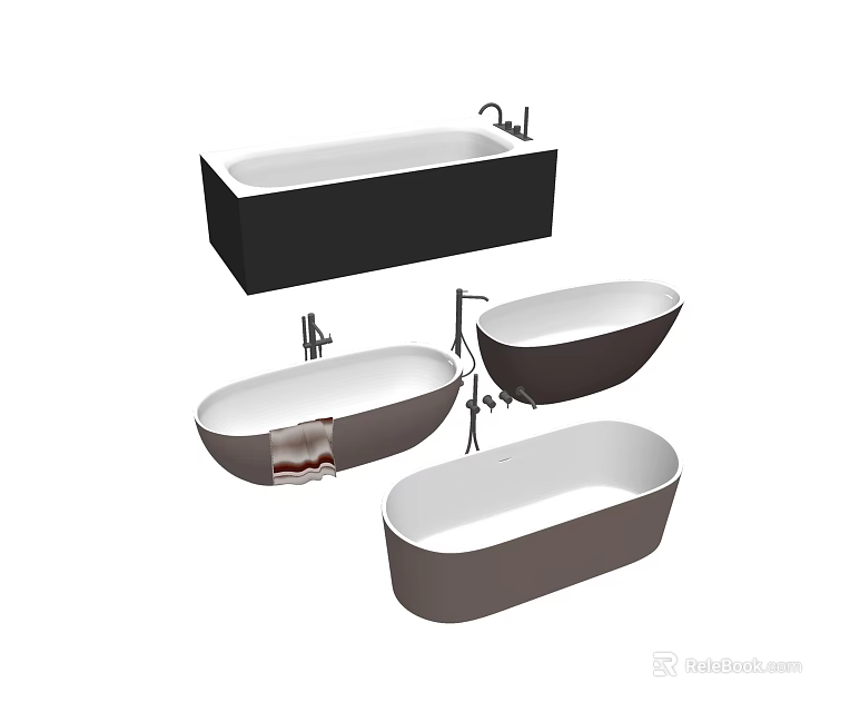 Modern Freestanding Bathtubs In Various Shapes With Chrome Faucet Designs 3d model 