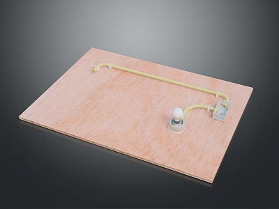 Brown Wooden Board With Yellow Tube Connected To White Knob And Gray Component 3d model
