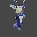 Fantasy 3D Game Movie Character with Golden Hair and Antlers in Purple White Outfit