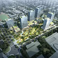Modern High Rise Office Buildings With Green Spaces And Urban Gardens