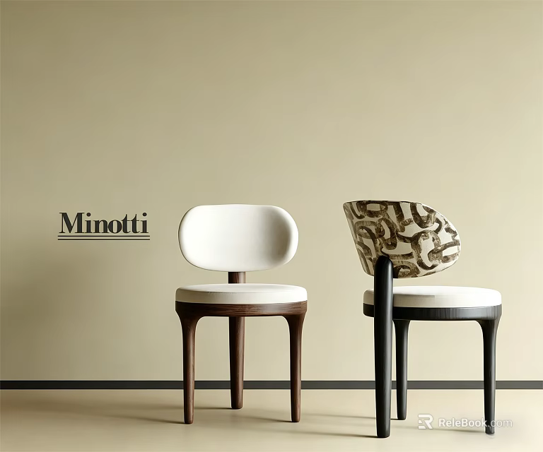 Minotti Modern Dining Chairs With White And Patterned Backrests Wooden Black Legs 3d model 