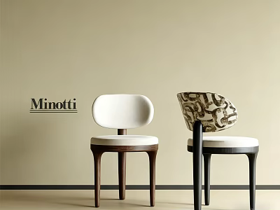 Minotti Modern Dining Chairs With White And Patterned Backrests Wooden Black Legs 3d model