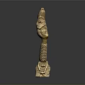 Ancient Egyptian Golden Weapon with Intricate Snake Carving and Head Sculpture as Traditional Scepter Artifact