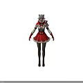 Woman With White Hair Wearing Red Christmas Costume Cat Ears Red Skirt And White Gloves
