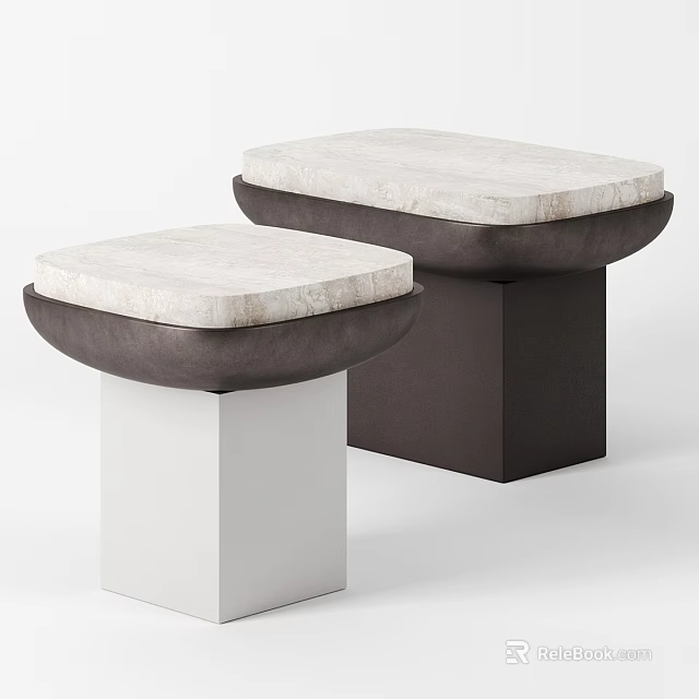 Modern Dining Tables With Marble Tops And Contrasting Base Designs 3d model 