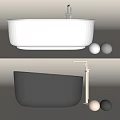 White and Black Modern Bathtub with Golden Faucet and Decorative Balls