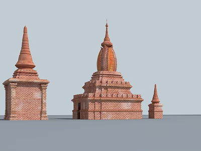 Red Brick Temple Towers With Spires In Different Sizes Architectural Design 3d model