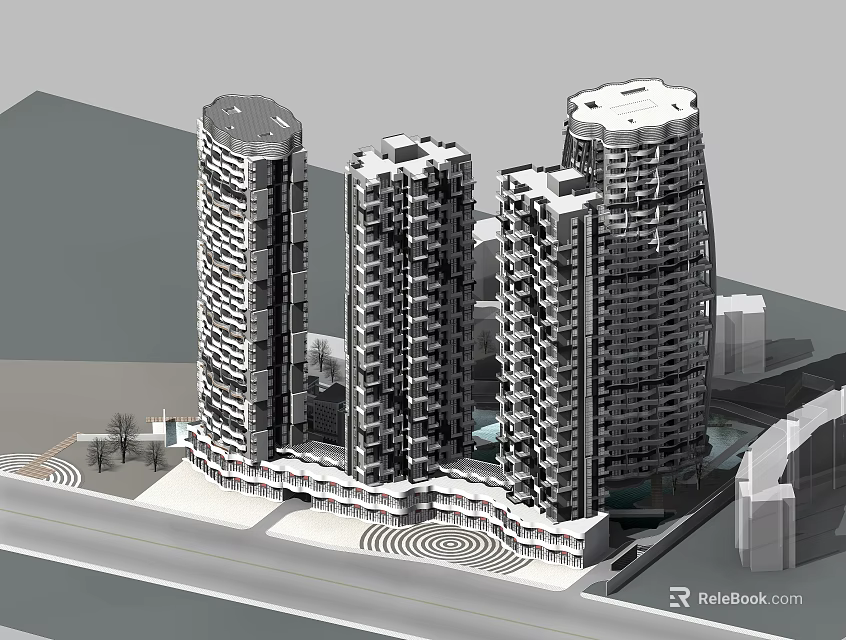 Modern High Rise Residential Building With Unique Tower Design And Urban Facade 3d model 