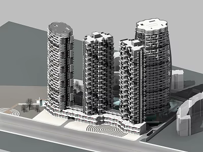 Modern High Rise Residential Building With Unique Tower Design And Urban Facade 3d model