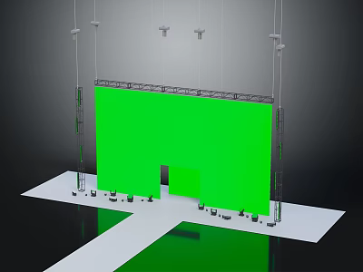 Green Screen Studio Setup with Lighting Equipment and Support Structures 3d model