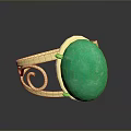 Elegant Gold Ring With Oval Green Gemstone And Curved Band Design