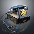Vintage Rotary Telephone With Metal Handset Gold Dial Black Body And Curved Cord