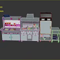 Commercial Kitchen Equipment Set Featuring Stainless Steel Workstations Storage Cabinets And Refrigeration Unit