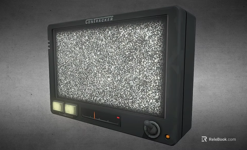 Old-fashioned Grundig TV with Static Screen Display Black Exterior and Control Knob 3d model 