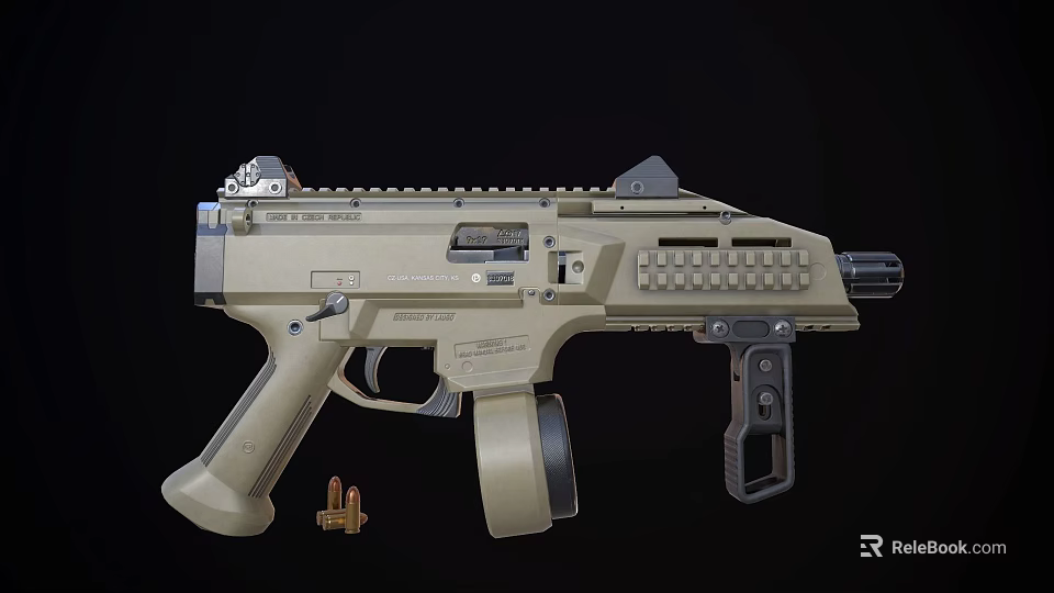 Modern Tactical Desert Tan Pistol With Rail System Sight Magazine And Bullets 3d model 