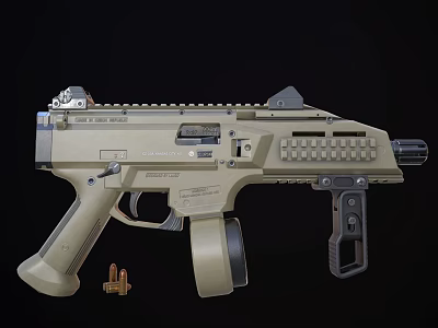 Modern Tactical Desert Tan Pistol With Rail System Sight Magazine And Bullets 3d model