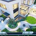 Modern Entrance Gate Design With Black Fence Green Plants And Courtyard Water Feature