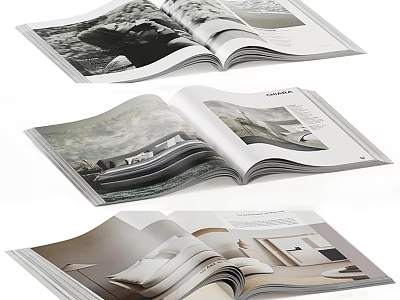 Open Interior Design Magazine Pages Showcasing Modern Home Decor Ideas 3d model