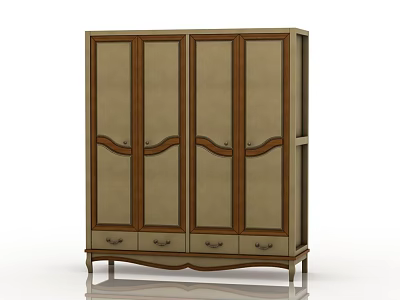 Classic Wooden Four Door Wardrobe With Curved Panels And Bottom Drawers 3d model