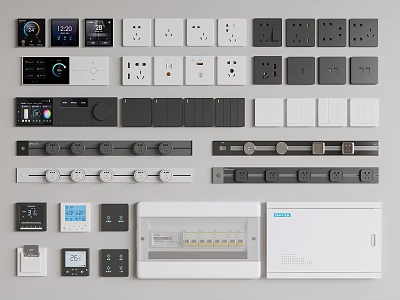 Modern Switch Panels with Various Styles Different Colors and Digital Control Designs 3d model
