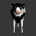 Black And White Cartoon Cow 3D Model Standing On Dark Background With Reflection