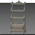 White Ornate Classical Design Shelf With Multiple Tiers And Drawer For Home Storage