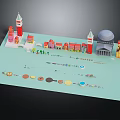 Colorful Architectural Models Featuring Towers Dome Structures and Small Buildings on Green Base