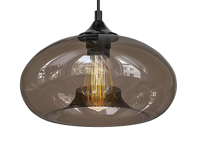 Modern Amber Glass Domed Pendant Light With Vintage Bulb And Black Base 3d model