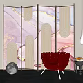 Middle Ancient Style Screen Middle Ancient Style Partition Screen Partition Sofa Plant Floor Lamp 3d model