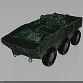 Green Camouflage Armored Vehicle Model With Six Wheels And Top Mounted Weapon
