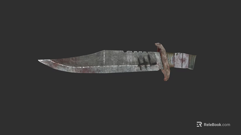 Vintage Worn Bloodstained Knife With Scratched Blade And Wooden Handle 3d model 