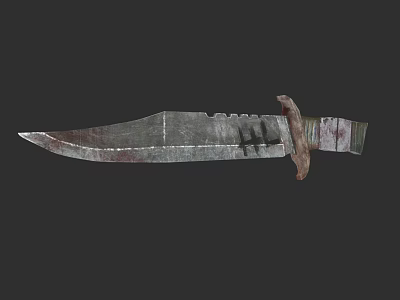 Vintage Worn Bloodstained Knife With Scratched Blade And Wooden Handle 3d model