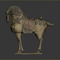 Traditional Artistic Colorful Horse Sculpture With Decorative Saddle And Square Base