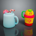 Cute Light Blue And Yellow Red Cups With Candy Cane And Lemon Decorative Lids
