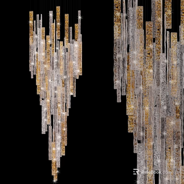 Modern Silver And Gold Hanging Chandelier With Sparkling Vertical Decorative Elements 3d model 