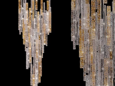 Modern Silver And Gold Hanging Chandelier With Sparkling Vertical Decorative Elements 3d model
