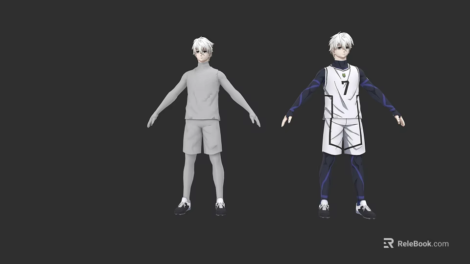 White Haired Game and Movie Two Characters with Gray Casual Clothes and Basketball Jersey 7 3d model 
